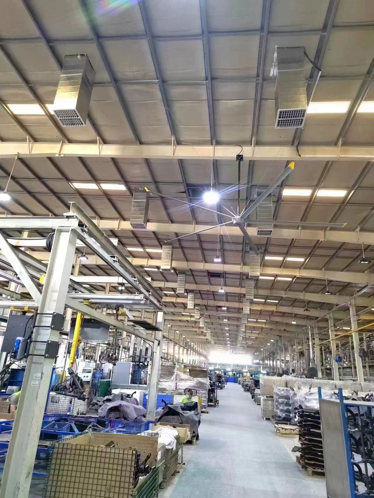 Industrial big fan installed in a large factory workshop